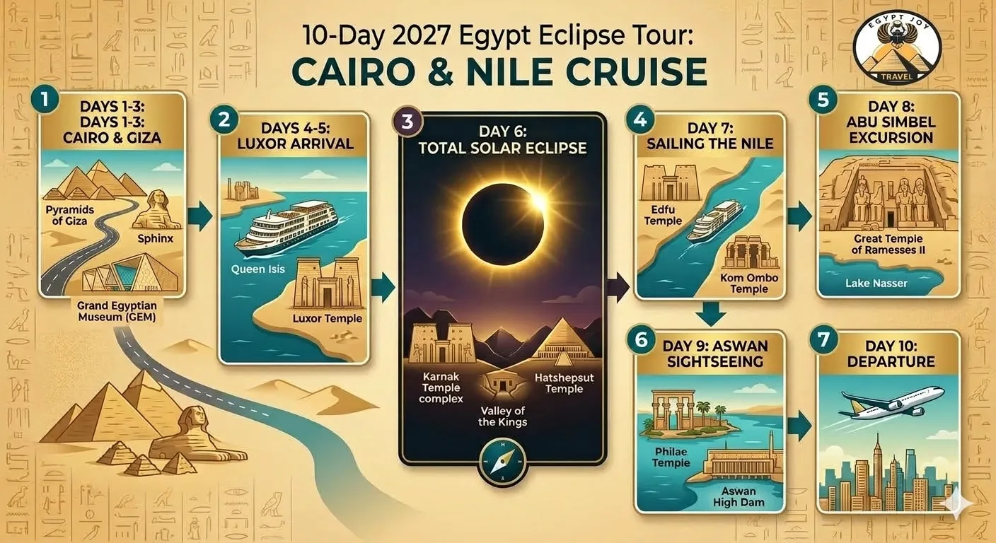 10-Day luxurious Egypt Solar Eclipse 2027 Tour: CAIRO, Luxor to AswanNILE CRUISE 