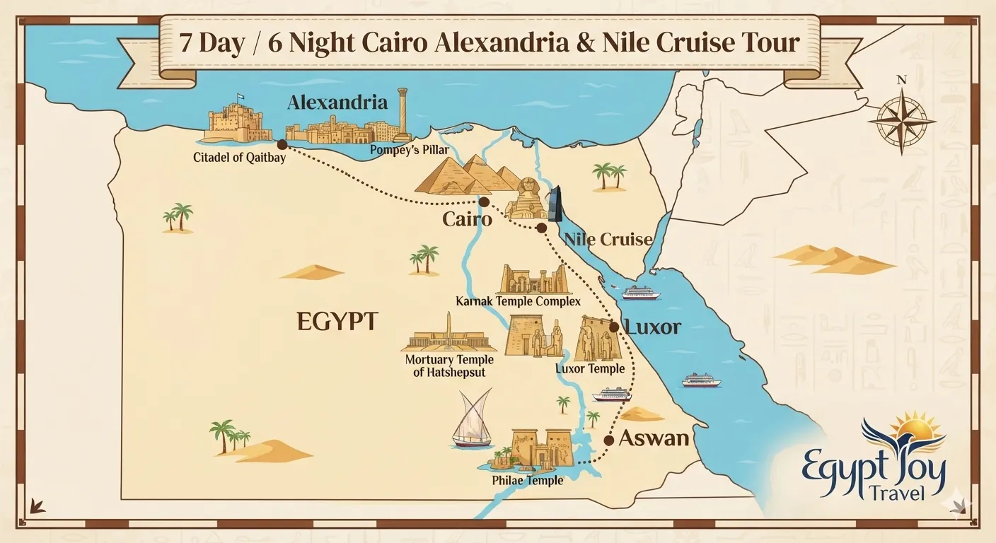 7 Day / 6 Night Cairo Alexandria & Nile Cruise Tour Package