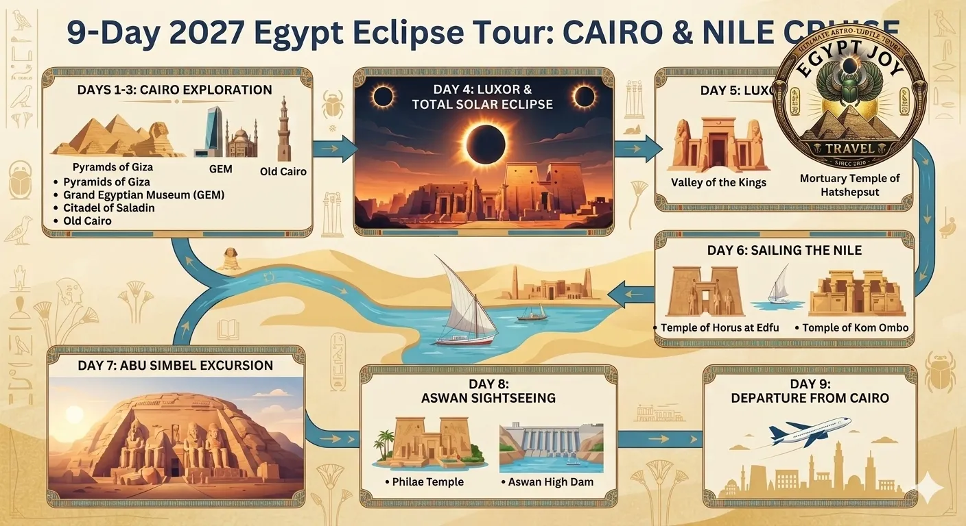 9-Day Egypt Solar Eclipse 2027 Tour: CAIRO, NILE CRUISE & Abu-Simbel