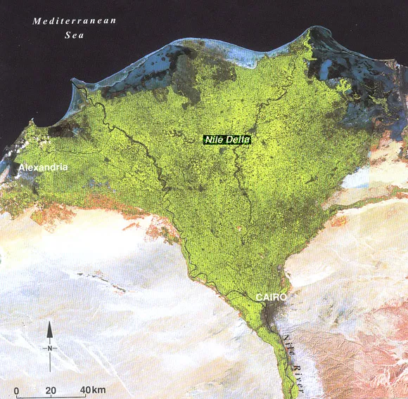 Satellite image for the Nile Delta in Egypt